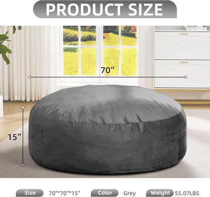 Hobestluk 6FT Bean Bag Chair Bean Bag Chairs for Adults Giant Bean Chairs with Velvet Cover, Memory Foam BeanBag Chair Fluffy BeanBag Chairs for Living Room, Bedroom- Grey (70" x 70" x 15")