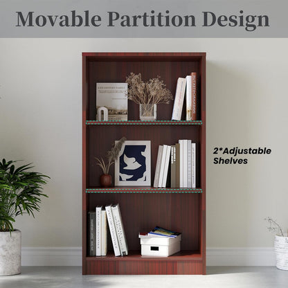 Bookshelf, Open Modern Bookshelf, 3 Shelf Bookcase with Freestanding Display Storage, Wooden Book Shelf for Bedroom, Living Room, Dinning Room, Office,Deep Brown