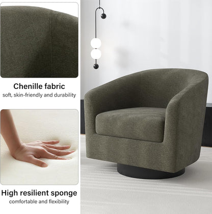 Swivel Barrel Accent Chair, Modern Round Chenille Fabric Arm Chair for Living Room, Bedroom, Comfy Club Reading Chairs for Adults（Chenille Fabric, Tan, Set of 1