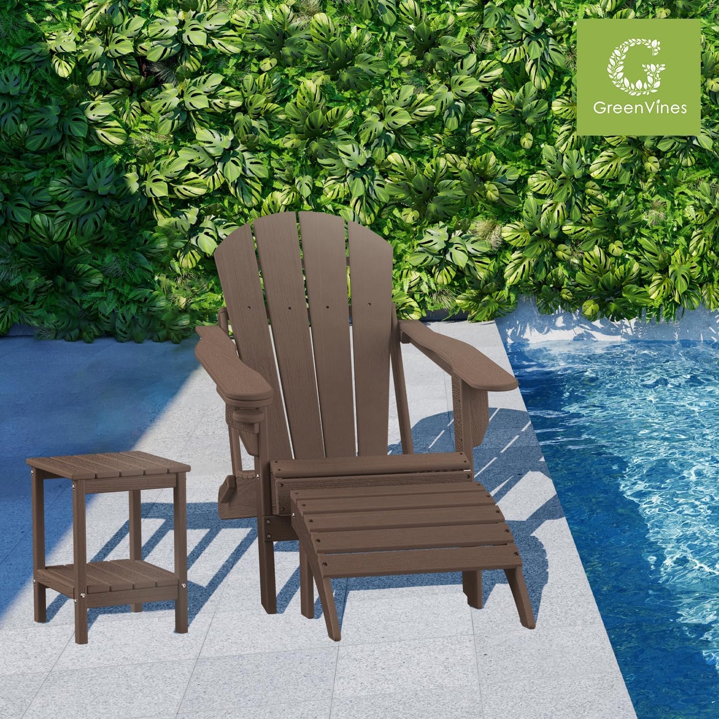 GREENVINES Adirondack-Ottoman | Wood Grain | Set of 4 | HDPE Plastic | Outdoor Footrest | All Weather | Foot Rest | Foot Stool | Dark Brown | for Adirondack Chair
