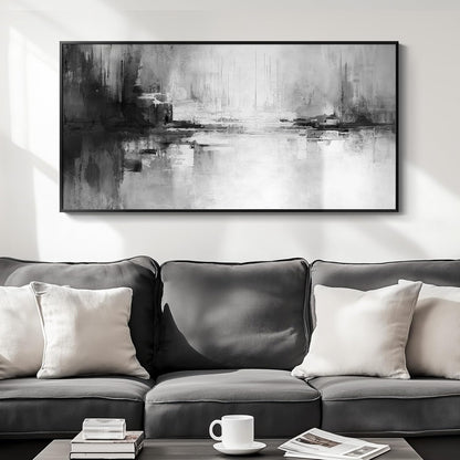 Framed Extra Large Black and White Abstract Canvas Wall Art, Modern Minimalist Horizontal Prints Painting Artwork for Walls, Black Grey Pictures Wall Decor for Living Room Hallway Bedroom Office 30x60 In