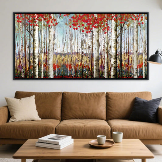 Mofutinpo Large Framed Wall Decor canvas Red Leaves White Birch Tree Wall Art For Living Room bedroom rustic kitchen Modern painting Artwork 29x58 Large Size Black Framed