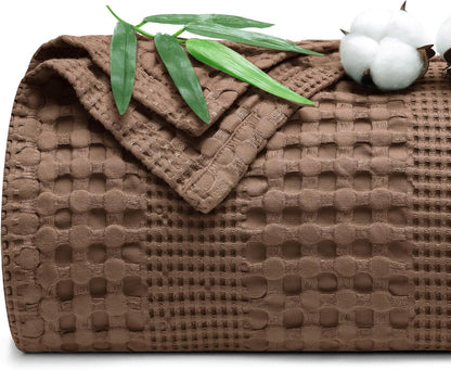 PHF Cooling Waffle Blanket California King Size, Lightweight 60% Rayon Derived from Bamboo & 40% Cotton Breathable Blanket for Hot Sleepers, Soft and Luxury for Bed Couch Sofa, 110"x96", Cocoa Brown