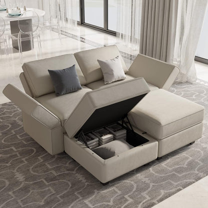 Belffin Modular Sectional Sofa with Reversible Chaise L Shaped Couch with Ottoman Modular Sofa Couch with Storage Grey
