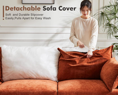 102.6" Modular Sectional Sofa, L Shaped Couch Set for Living Room, 3-Seater Comfy Cloud Couches with Movable Storage Ottoman,DIY Combination - Chenille Terracotta Orange