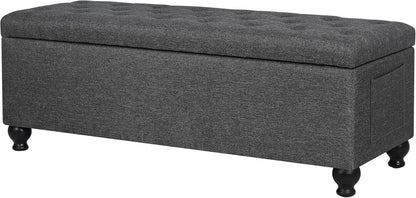 Storage Ottoman Bench 46 Inch Ottoman Bench with Storage Fabric Tufted Benches for End of Bed, Upholstered Ottomans Benches King Size with Hinged Lid for Living Room Bedroom Dark Grey
