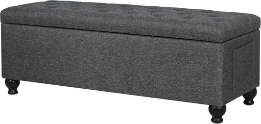 Storage Ottoman Bench 46 Inch Ottoman Bench with Storage Fabric Tufted Benches for End of Bed, Upholstered Ottomans Benches King Size with Hinged Lid for Living Room Bedroom Dark Grey