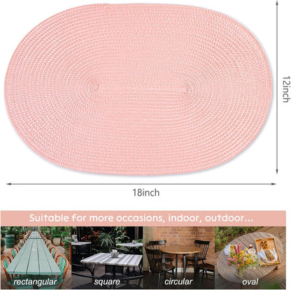 AHHFSMEI Placemats Set of 6 for Dining Table Washable Woven Vinyl Non-Slip 18x12 inches Placemat Heat-Resistant Durable Table Mats for Dining Table Easy to Clean(Pink)