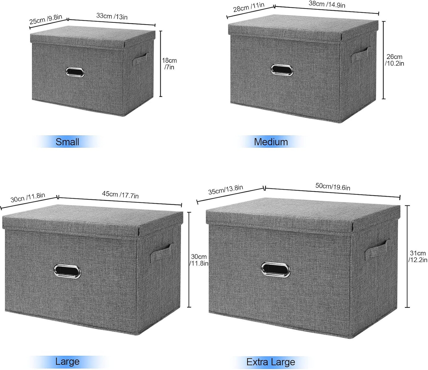 Large Linen Fabric Foldable Storage Bins with Removable Lid and Handles, Washable Storage Box Organizer Containers Baskets Cube with Cover for Bedroom,Office(Cream, Medium)