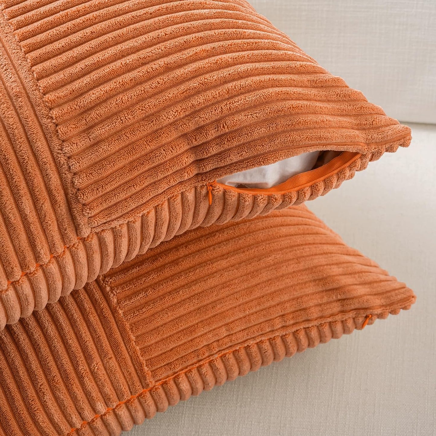 Fancy Homi 2 Packs Burnt Orange Lumbar Decorative Throw Pillow Covers 14x24 Inch for Couch Bed Sofa, Farmhouse Boho Home Decor, Soft Striped Corduroy Rectangle Accent Cushion Case 35x60 cm