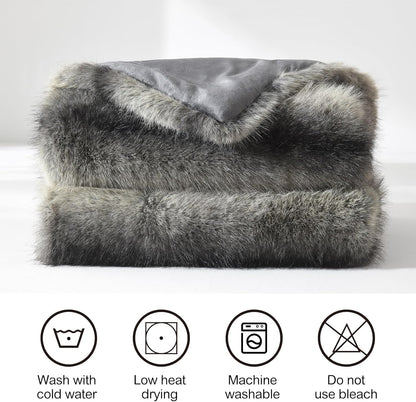 HORIMOTE HOME Luxury Faux Fur Throw Blanket, Non-Shedding 60"x80" Fur Blanket Throw, Ultra Soft Blankets for Bed, Couch and Sofa, Premium Soft, Thick Fluffy Throws, Gray Black Stripes