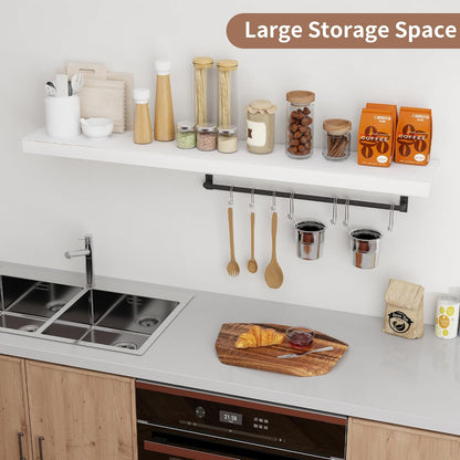 Floating Shelves for Wall, Rustic Elm Wood 56'' W x 8" D Wall Shelf with Invisible Bracket, Large Long Wall Mounted Storage Shelves for Living Room, Bedroom, Kitchen, Bathroom Decor, White Wash