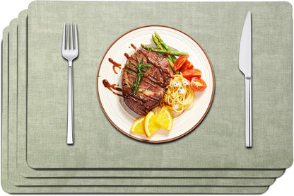 Maxpearl Faux Leather Placemats Set of 4, Waterproof - Wipe Clean - Heat Resistant - Anti Slip Dining Table Place Mats, Suitable for Indoor & Outdoor Use, 17’’×12’’, Sage Green