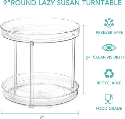 URALFA 2 Tier Lazy Susan Turntable, 9 Inch Clear Tiered Lazy Susan Organizer, 360 Rotating Spinner Organizer for Kitchen, Pantry, Counter, Sink