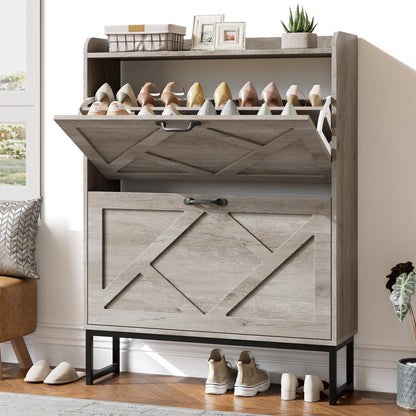 Nicetree Shoe Storage Cabinet with 2 Flip Drawers, Freestanding Shoe Organizer, Shoe Cabinet with