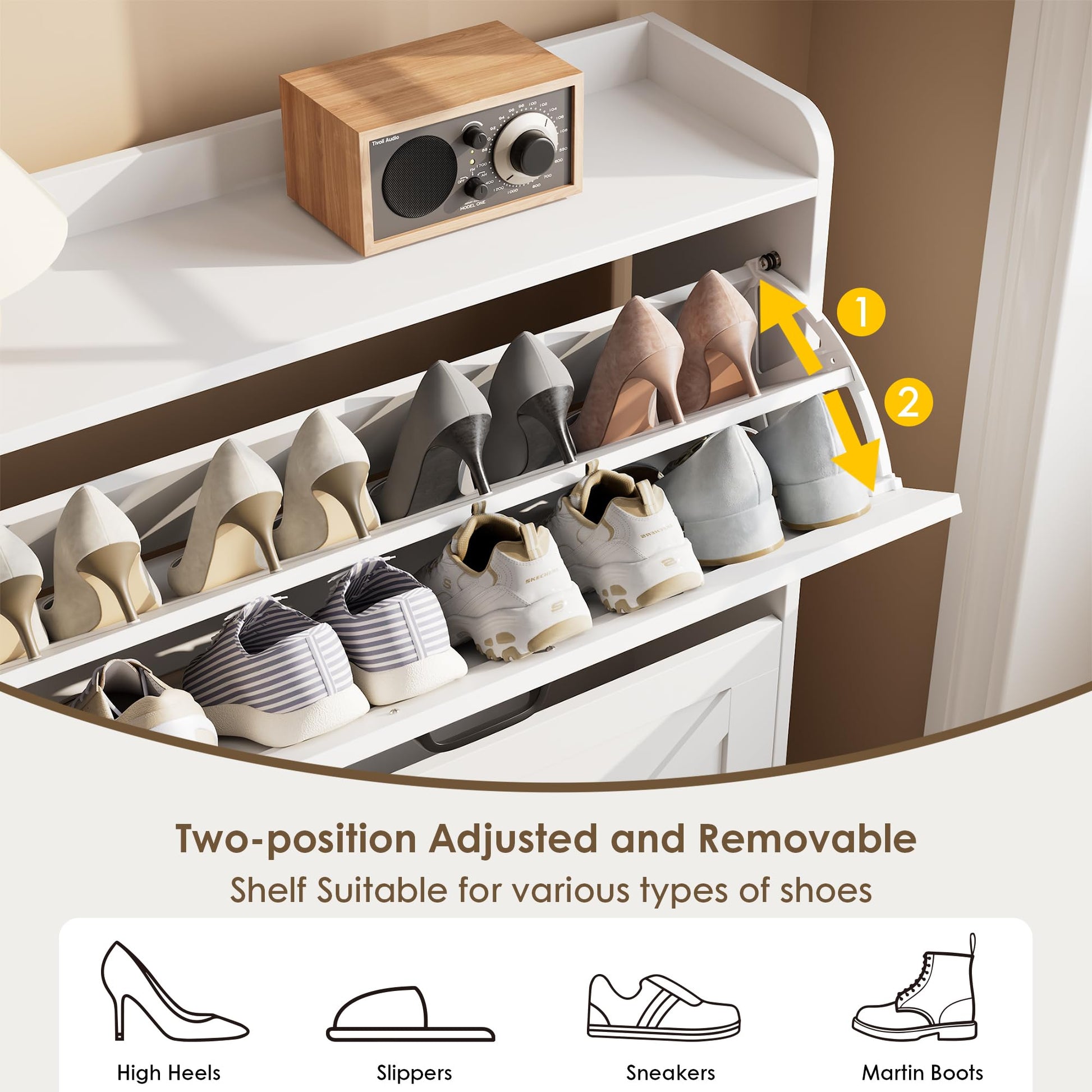 Nicetree Shoe Storage Cabinet with 2 Flip Drawers, Entryway Cabinet, White