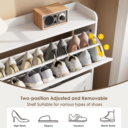 Nicetree Shoe Storage Cabinet with 2 Flip Drawers, Entryway Cabinet, White