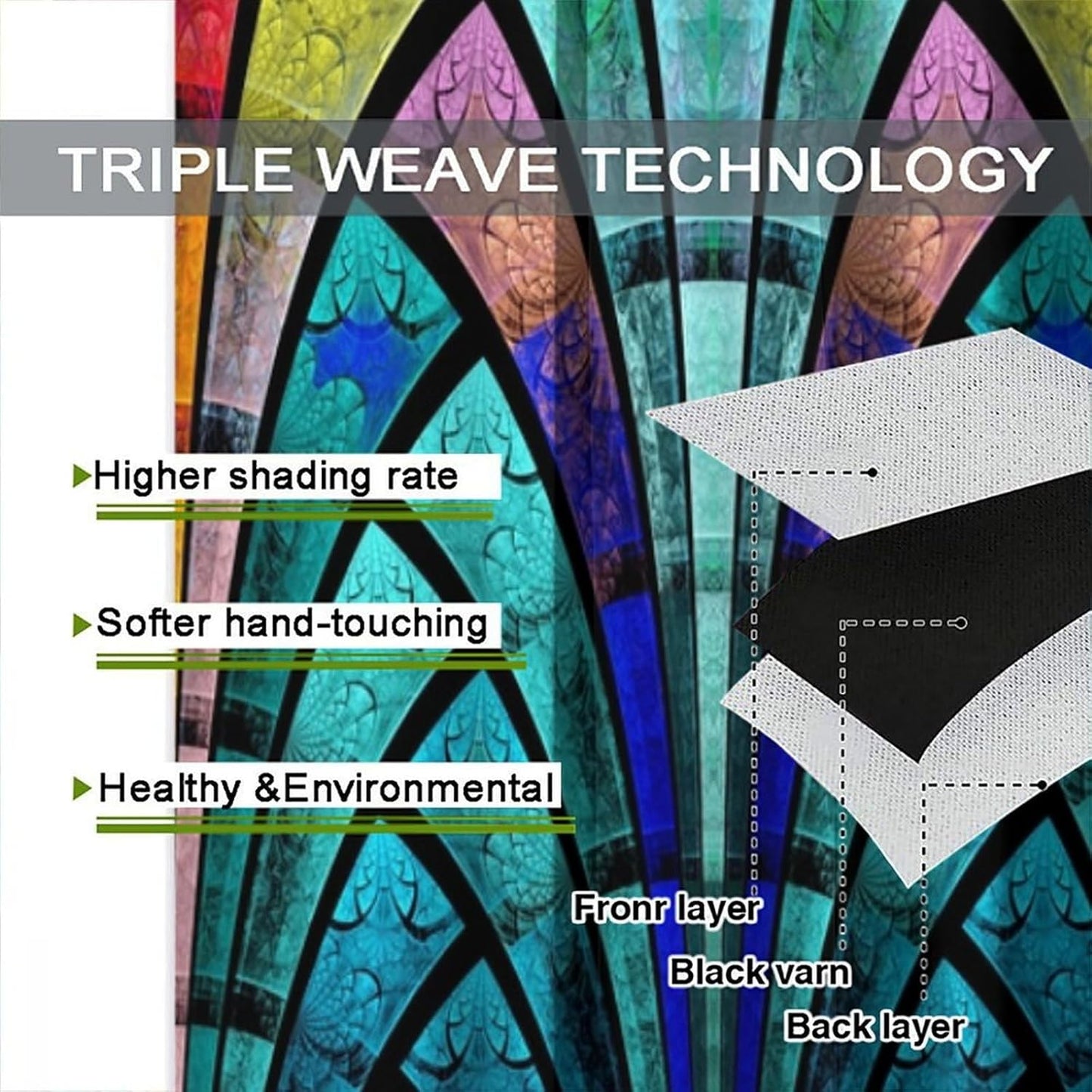 Stained Glass Curtains,Retro Design Style Colorful Abstract Art Home Decor Drapes for Bedroom Living Room Kitchen Window Treatment 2 Panels Set Total Size 55" W X 63" L Inch