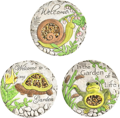 Sungmor 3PC Pretty Garden Stepping Stones, 9.8" Large Concrete Decorative Stones with Beautiful Pattern, Unique Outdoor Lawn Accents, Yard Walkway Flower Bed Wall Shelf Welcome Friends Decorations