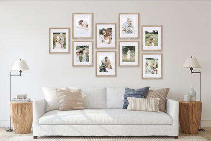 Sheffield Home 9 Piece Gallery Wall Frame Set, 11x14 Inch, Light Natural
