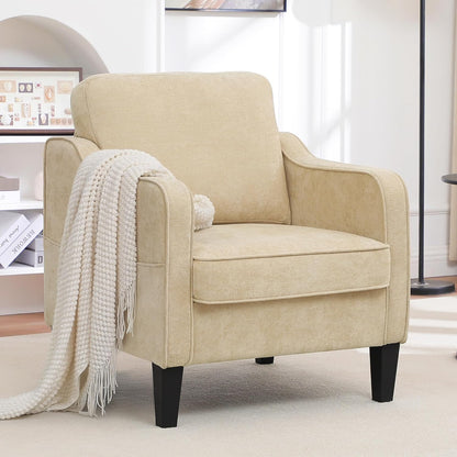 Accent Chair for Living Room, Mid Century Modern Reading Chair for Bedroom, Upholstered Armchair with Side Pockets, Comfy Single Sofa Side Chair for Office, Apartment, Small Room, Light Brown