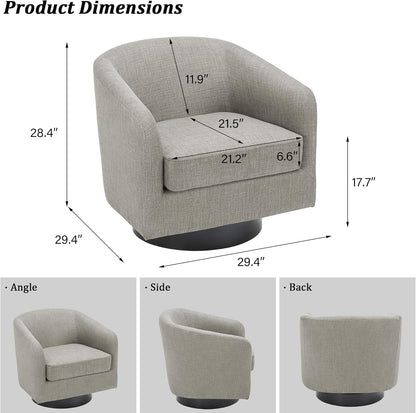 Swivel Barrel Accent Chair, Modern Round Linen Arm Chair for Living Room, Bedroom, Comfy Club Reading Chairs for Adults（Linen Fabric, Khaki, Set of 4