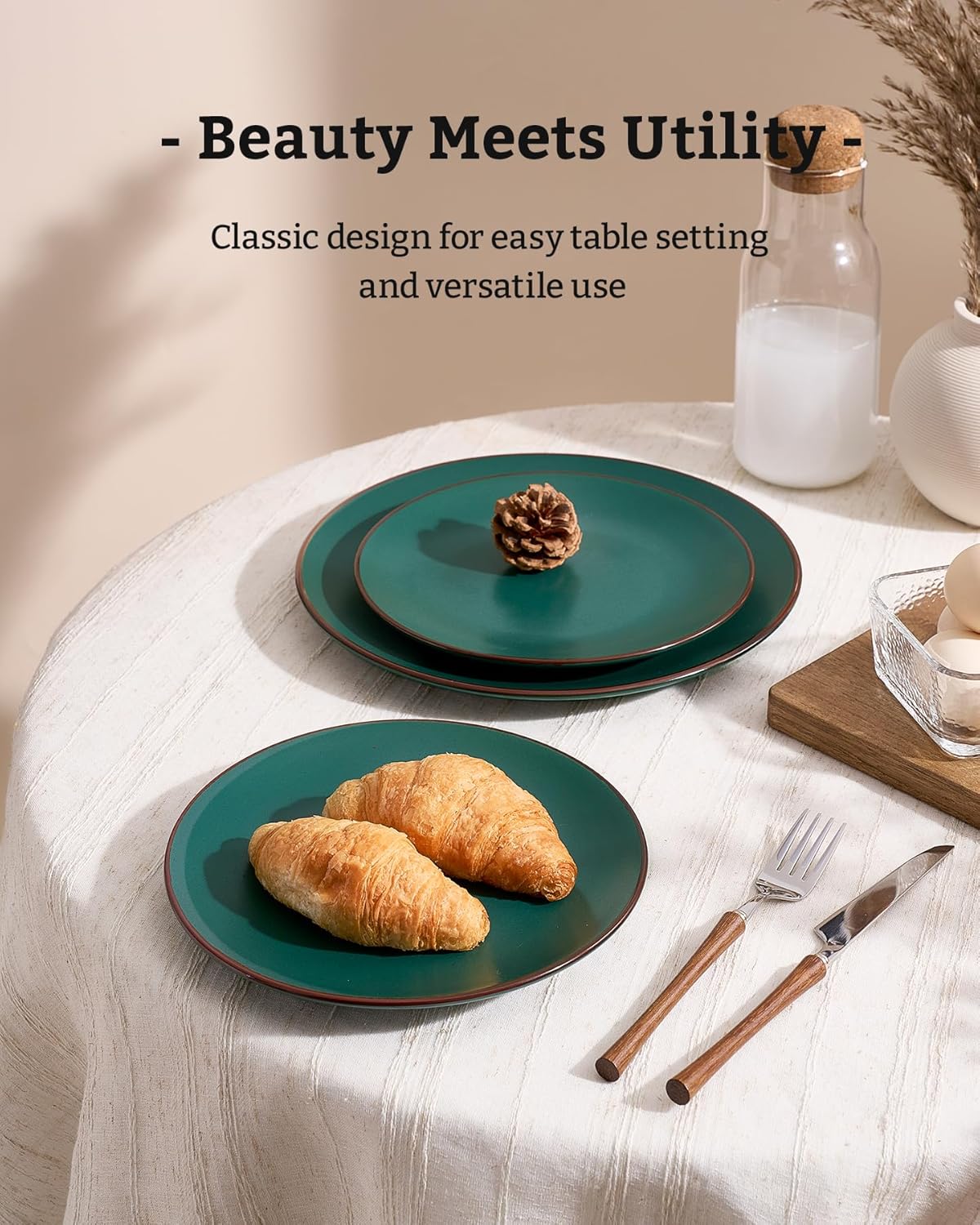 Famiware Venus Plates and Bowls Sets, 12 Pieces Stoneware Speckled Dinnerware Sets, Dishes Set for 4, Microwave and Dishwasher Safe, Matte Dark Green