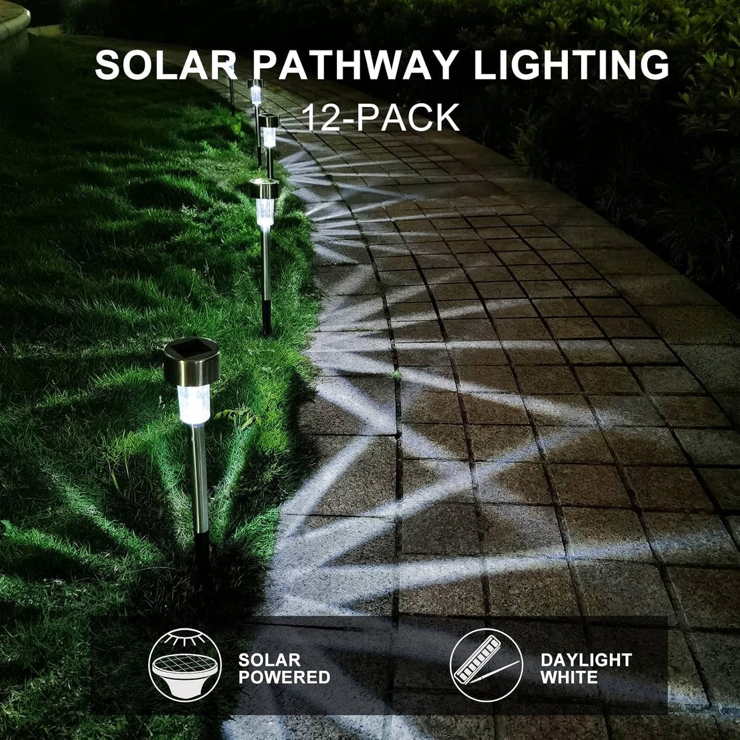 Solar Lights Outdoor Waterproof, Stainless Steel LED Landscape Lighting, Solar Garden Lights Solar Powered, Outdoor Solar Lights for Yard, Pathway, Walkway, Patio , Lawn - 12 Pack ( Cold White )