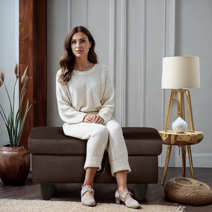 Ottoman Rectangular Storage Ottoman Bench, Flannel Footrest Stool Footstool with Lid for Living Room, Bedroom, Entryway, Coffee, 28.5"x19"x17.5"