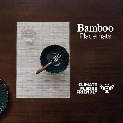 LEXMORE Placemats Set of 4 Vinyl/Plastic Woven Place Mats for Kitchen Table Indoor/Outdoor Washable Placemat Wipeable Dining Table Mats(Pale Beige)