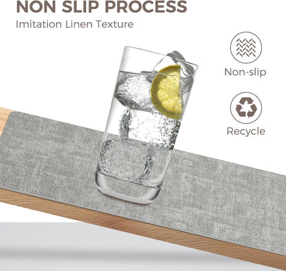 Vinyl Placemats Set of 4, Faux Leather Waterproof and Heat Resistant Place Mats, Washable Anti-Slip Table Mats with Coaster, Wipeable Placemats for Indoor & Outdoor 17" x 12" (Light Grey, Set of 4)