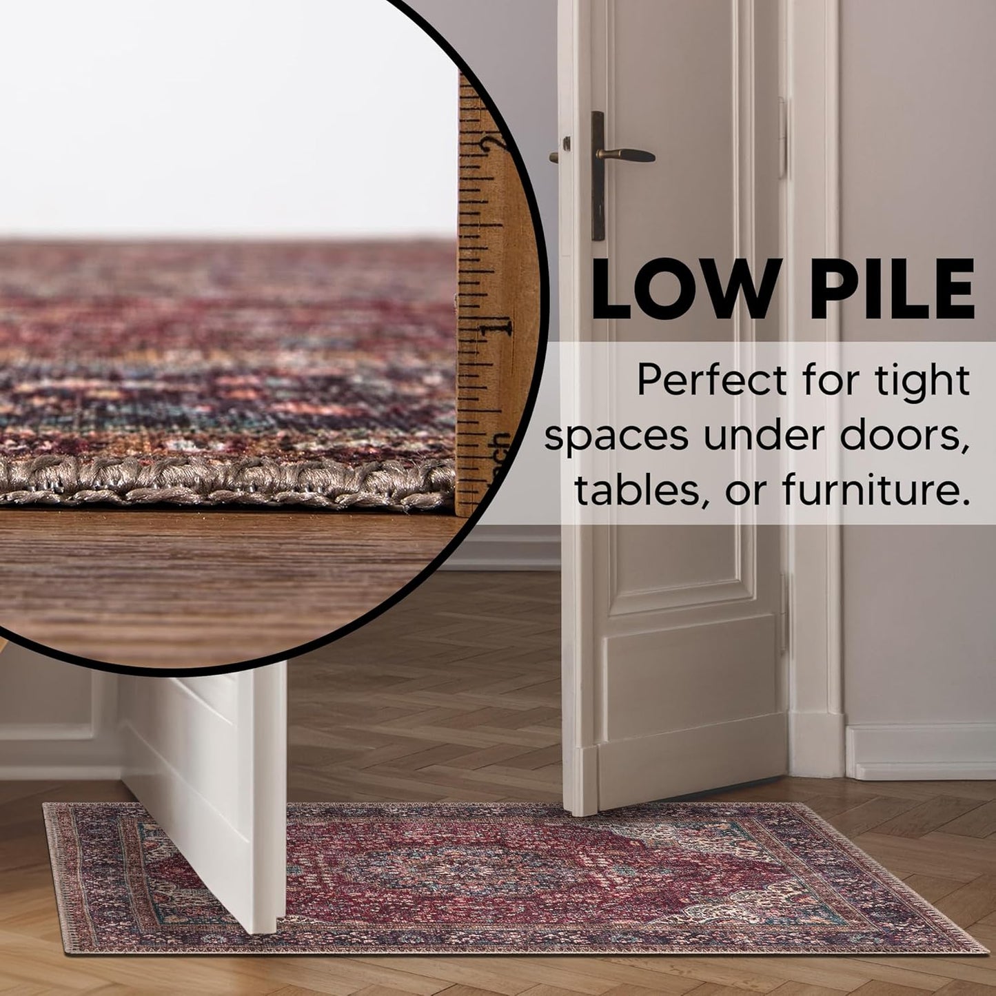 Keen Home Design 2x3 Rug - Machine Washable Entry Rug with Non-Slip Backing, Ideal for Enteryway, Kitchen, Bathroom, Laundry Room - Vintage, Easy Clean, Durable, Low Pile Rug - (2' x 3')