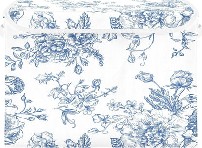 susiyo Blue Flowers Floral Storage Bin Large Collapsible Storage Box Stackable design Fabric Storage Bins with Lids Decorative Multi-Color Foldable Organizing Baskets For Closet