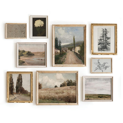 Vintage Landscape Wall Art - Set 9 French Country Vintage Antique Warm Aesthetic Gallery Wall Art, Sketch Poster Farmhouse Wall Decor Vintage Prints Wall Decor, Country Wall Art(11X14 IN UNFRAMED)
