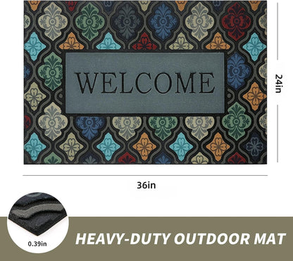 Durable Heavy Duty Front Door Mat - 24"x36" Large Outdoor Welcome Mat Non-Slip Rubber Entrance Door Mat Apply to Home High Traffic Area,Porch, Patio, Farmhouse，Entryway Floor Mats