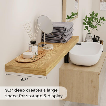 40 Inch Floating Shelvese, 40" W x 9" D Floating Shelf Set of 2, Farmhouse Wood Wall Shelves for Bedroom, Kitchen, Wall Mounted Deep Shelving for Home Decor, Oak Color