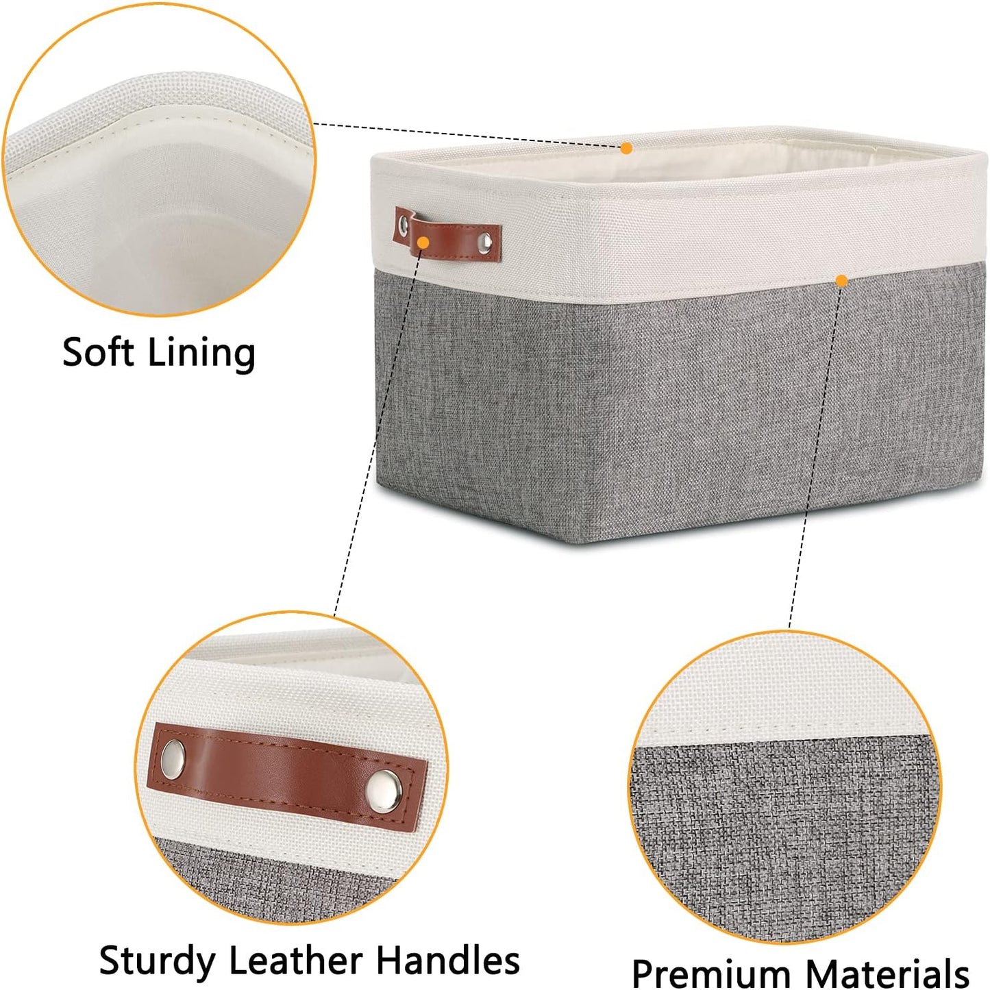 DULLEMELO Storage Baskets for Organizing, Rectangular Fabric Storage Bins Collapsible, Perfect for Shelves, Closets, Empty Gift Baskets (3-Pack Medium-15 inch X 11 inch X 9.5 inch , White&Grey)