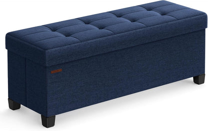 SONGMICS Storage Ottoman Bench, Foldable Foot Rest with Legs, 15 x 43 x 15.7 Inches, End of Bed Bench, Storage Chest, Load up to 660 lb, for Living Room, Bedroom, Entryway, Midnight Blue ULSF018I01
