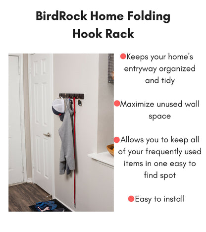 BIRDROCK HOME Folding Hook Coat and Hat Rack - 5 Hooks - 18 Inches - Wall Mount - Decorative Home