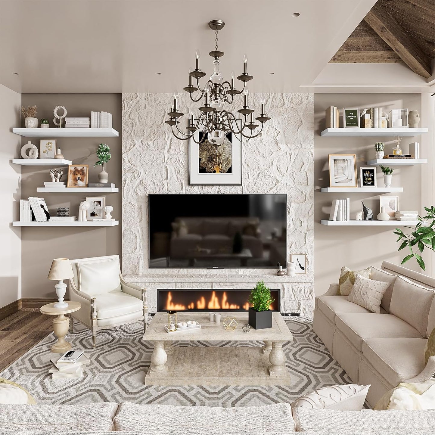 Heimlove 36 Inch Long Floating Shelf for Wall, 12" Deep White Floating Shelves Wall Shelves for Bedroom Living Room Bedroom, Wall Mounted Shelves for Storage Book Decor, Set of 2