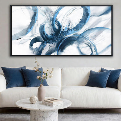 AJAZIKO Blue Wall Art Large Pictures for Living Room Abstract Wall Decor Wall Decoration Print Pictures Canvas Framed Artwork Paintings for Office Above Bed Wall Decor 24×48IN