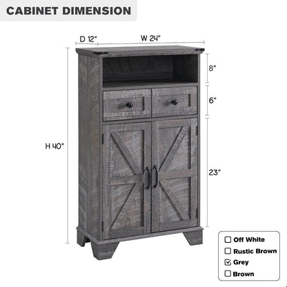 Bathroom Floor Cabinet, Farmhouse 24" Wide Cabinet with Drawer, Adjustable Shelf, Barn Doors, Cabinets for Bathroom, Kitchen, Living Room, Grey Wash