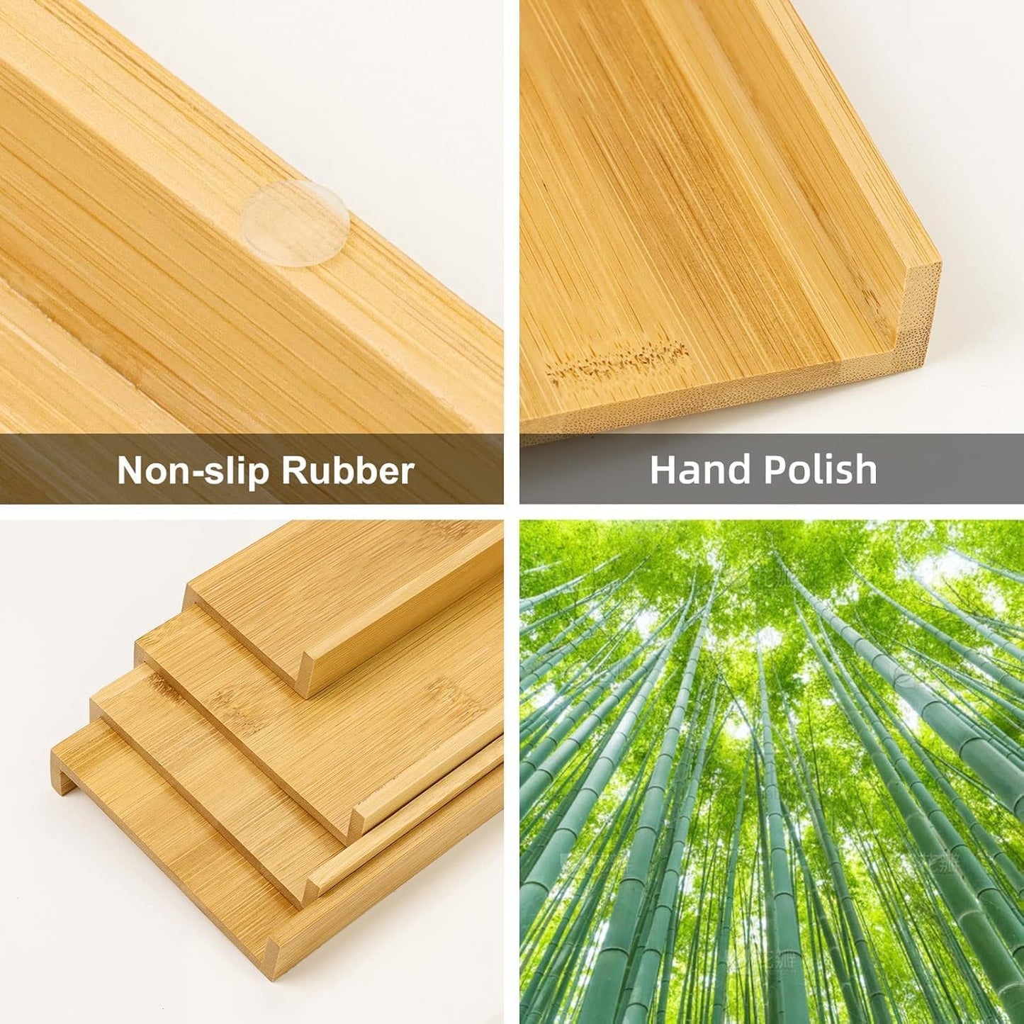 Spice Drawer Organizer with 24 Bamboo-lidded Spice Jars and 216 Labels,Non-slip Rubber, Bamboo 4 Tier Spice Racks Tray Seasoning Containers for Kitchen Drawers,Cabinets,13" Wide * 15.8" Deep