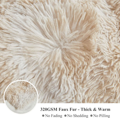 XeGe Tie Dye Plush Faux Fur Throw Blanket,Cream Soft 50x60 Shaggy Furry Blanket Throw, Fluffy Microfiber Velvet Couch Blanket, Comfy Ombre Fuzzy Lap Blanket for Bedroom Living Room Car Tie Dye Cream