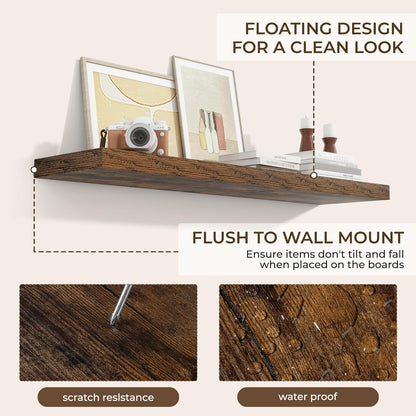 RICHFOCUS 40Inch Floating Shelves for Wall 2 Pack Shelves for Bedroom|Kitchen|Bathroom Wall Mounted Rustic Wood Floating Shelf with Invisible Brackets for Books|Storage|Decor, Rustic Brown