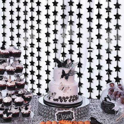 LOLStar Black Stars Happy to my 20s Birthday Decorations for Men Boy 2Pack 3.3X6.6ft Each Black Backdrop Star Foil Fringe Curtains for Graduation Decorations Class of 2025 New Years Eve Party Supplies