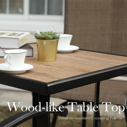 Sophia & William Outdoor Bar Set, Patio Bar Table and Chairs Set, Bar Height Patio Set - 4 x Swivel Bar Chairs(Brown), 1 x Square Bar Table(Wood-Like)