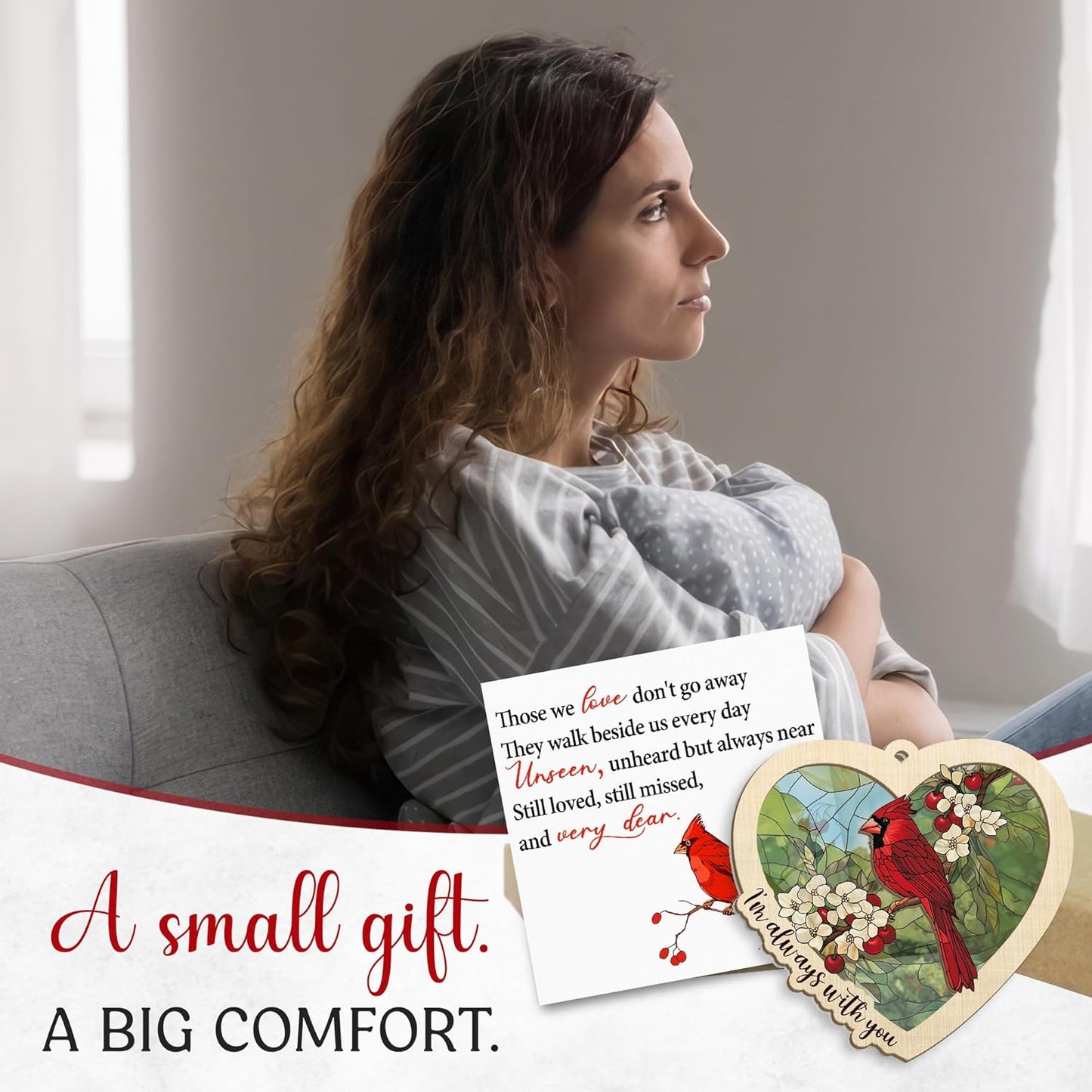 FLAGWIX Sympathy Gifts for Loss of Loved One - Red Cardinal Suncatcher Ornament with Card - Bereavement Gift Ideas, Sympathy Gifts for Loss of Dad Mom, Red Cardinal Memorial Gift for Women Men