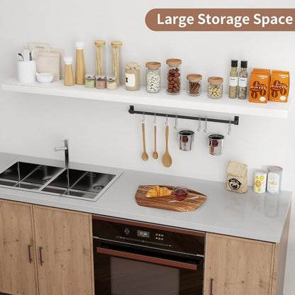 Rustic Elm Wood Floating Shelves - 72'' W x 8" D Wall Mounted Mantel Shelf with Invisible Bracket, Large Long Storage Shelves for Living Room, Bedroom, Kitchen, Bathroom, White Wash