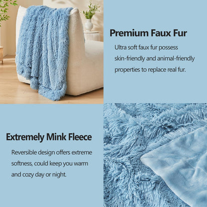 GONAAP Fuzzy Faux Fur Throw Blanket Light Blue Super Soft Cozy Plush Fuzzy Shaggy Blanket for Couch Sofa Bed (Light Blue, Throw(50"x60"))